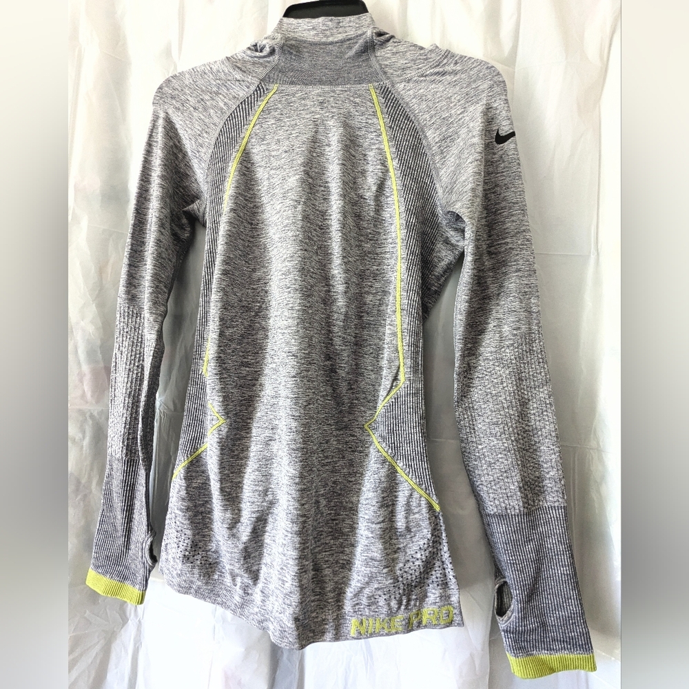 Nike Pro Gray Seamless Long Sleeve Neon Yellow Trim with Hood